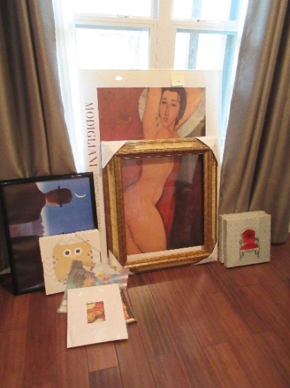 Lot - Classic Decorative Frame, French Bergere Chairs Print on Canvas, Hoot Owl Print on Canvas
