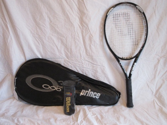 Lot - Prince 03 Silver Oversize Tennis Racket 118 Head Size Titanium Tungsten Triple Threat