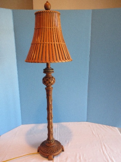 Resin Bamboo Tall 36" Table Lamp w/ Natural Rattan Shade