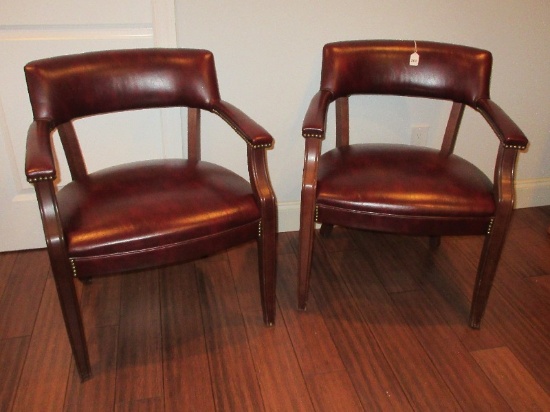 Pair - M&H Seating Co. Inc. Curved Back Occasional Arm Chairs Burgundy Vinyl Back