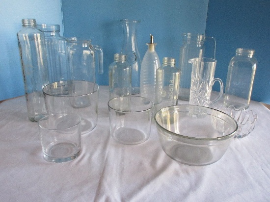 Lot - Pressed Glass/Crystal Pitchers, Jugs, Bowls, Etc.