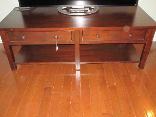 Modern Mahogany Rectangle Coffee Table w/ 2 Drawers & Base Shelf