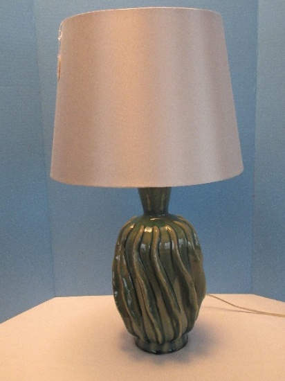 Spectacular Artisan Stoneware Vase Form 29" Table Lamp Raised Ridges Modern Design