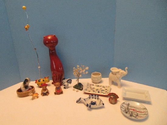 Misc. Bric-A-Brac Lenox China Figural Elephant, Tea Light Candle Bowl, Cat Figurine 11" H, Etc.