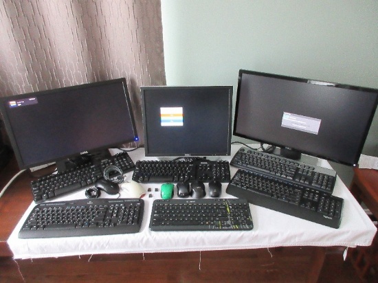 Computer Lot - 3 Dell Monitors 21", 23", 18" Flat Screens, 2 Dell Model L100 Keyboards