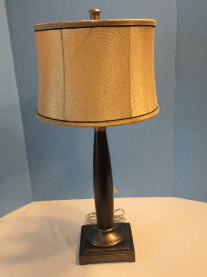 Transitional Modern Metal 28" Table Lamp Simulated Wood Grain on Plinth Pewter Tone Base