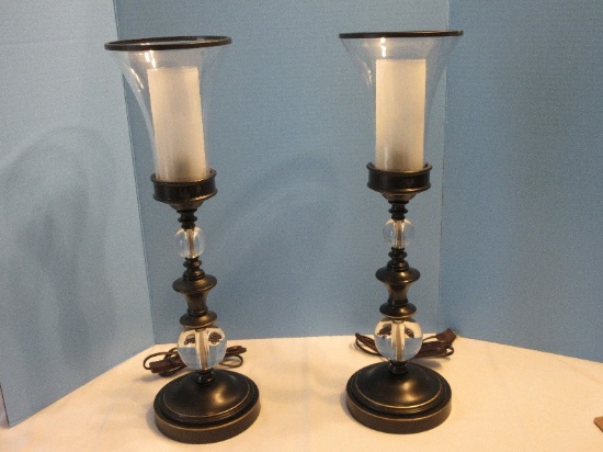 Magnificent Pair Quoizel Banquet End 24" Table Lamps Signature Collection Palladian