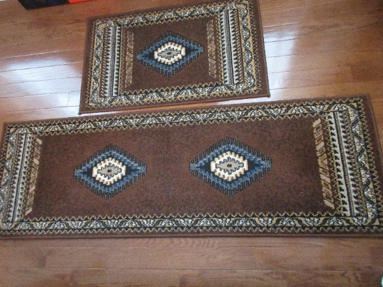 Set - 2 Manhattan Tuscon Design Brown Color Runner & Accent Rugs 100% Olefin Pile
