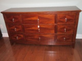 Refined Modern Cherry Stain Finish Triple Dresser Bow Front Diamond Design