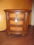 Splendid Classic Refined Oval 3 Drawer Cabinet w/ Herringbone Pattern Panels