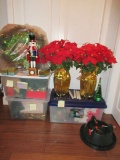 Lot - Christmas Decorations Blown Glass Ornaments, Tree Stand, Wreaths, Poinsettias