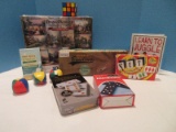 Lot - Mini-Desktop Bowling, Melt Worry Relax, Card Deck, Dominoes, Set, Learn to Juggle, Etc.