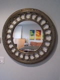 Phenomenal French Inspired Round Molded Framed Wall Mirror Antiqued Silver Finish