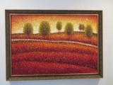 Original Art on Canvas Textured Acrylic Vivid Color Impressionist Landscape w/ Tree