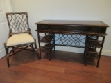 Pulaski Furniture Co. Traditional Rattan Writing Desk w/ 3 Drawers, Side Book Shelves