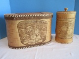Lot - Birch Bark Veneer Design Canisters w/ Swans in Pond Design & Hinged Box