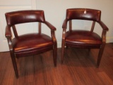 Pair - M&H Seating Co. Inc. Curved Back Occasional Arm Chairs Burgundy Vinyl Back