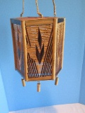 Hand Crafted Hexagonal Hanging Accent Light Fixture w/ Bamboo Tassels