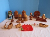 Wooden Lot - Treenware Eggs, 4 Jars w/ Lids, Late Miniature Baskets, Figures