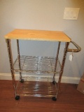 Chrome 3-Tier Kitchen Cart w/ Wood Top