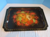 Toleware Style Artisan Hand Painted Floral & Berry Design Tray