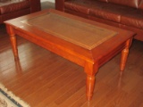 Unique Beveled Glass Top Display Coffee Table on Ring Turned Legs