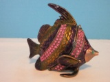 Striking Figural Tropical Angel Fish Bejeweled Enamel Hinged Trinket Box