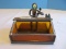 Whimsical Stain Glass Business Card Holder Figural Banker At His Desk