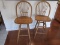 Pair - Oak Arched Spindle Back Swivel Bar Stools
