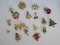 Lot - Costume Jewelry Brooches/Pins Christmas, Trees, Angel w/ Bell, Snowman, Wreaths, Etc.