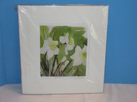 Titled "Daffodils" Giclee on Watercolor Paper Attributed To Nancy A. Barry