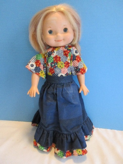 Vintage 1970 Fisher Price My Friend Mandy 15" w/ Patio Party Denim Outfit