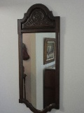 Mediterranean Style Simulated Wood Wall Décor Framed Mirror Arched Pediment Scroll Design