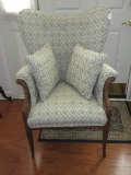 Unique French Bergere Style Arm Chair Heavily Carved Laurel Lineal Trim & Tufted Sides