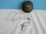 Creed Sterling Crucifix on Beaded Rosary w/ My Rosary Pouch