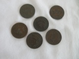 Six 1901 Indian Head Wheat Penny Coins