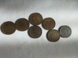 Seven 1907 Indian Head Wheat Penny Coins