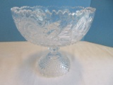 Crystal Compote/Comport Diamond/Frosted Etched Stem Rosebud Pattern
