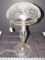 Crystal Glass Lamp Floral Etched Cut Pattern Wide Base/Shade, Narrow Center