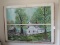 Hand Painted on Glass Home/Tree Scene Wooden Window Frame