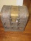 Wooden/Wicker Vintage Wine Holder w/ Storage Top Chest, Brass Latch, Leather Straps