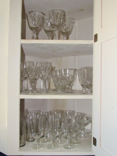 Cabinet Lot - Tall Glass Tumblers, Margaritas, Floral Etched Goblets, Etc.