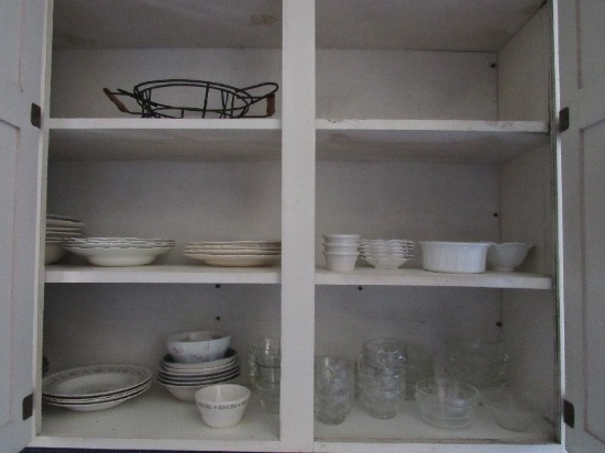 Cabinet Lot - Glass Bowls, Johnson Bros Ceramic Plates, Cooking Bowls, Etc.