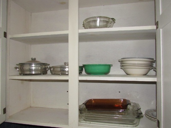 Lot - Glass Baking Trays, Raised Metal Dishes, Glass Bowls, Etc.