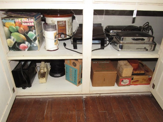 Cabinets Lot - Kenmore Food Warmer, Food Chopper, Crock Watcher, Ice Cream Maker, Etc.