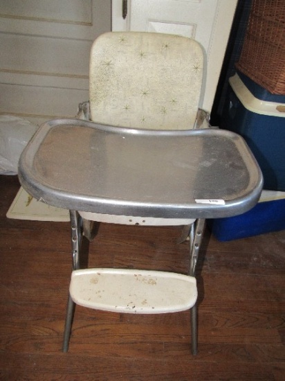 Vintage Child's/Baby Chair Metal Tray/Legs, Star Upholstered Seat/Back
