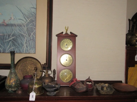 Misc. Lot - Vintage Brass Oil Lamps, Bell, Oiler, Tall Vase, Candle Holders, Etc.