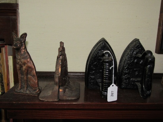 2 Black Metal Sad Iron Bookends