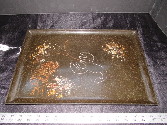 Vintage Couroc Trays Hand Inlayed Black Tray w/ Inlay Lobster Motif