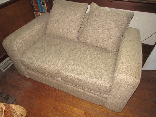 Brown Upholstered 2 Seat Couch w/ 2 Cushions